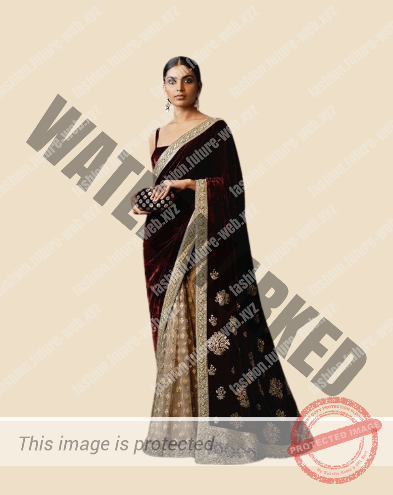 Maroon Velvet Saree